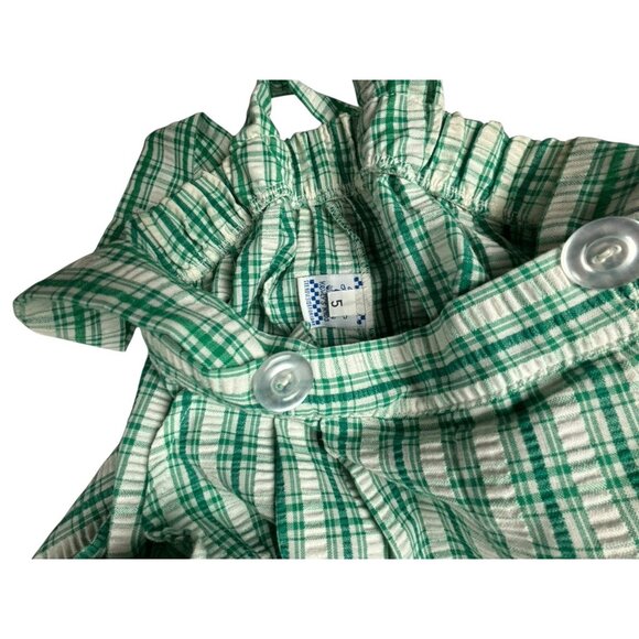 Vintage 90s Kelly's Kids Boys 5 Green White Shortall Romper Seersucker Holiday - Picture 4 of 6